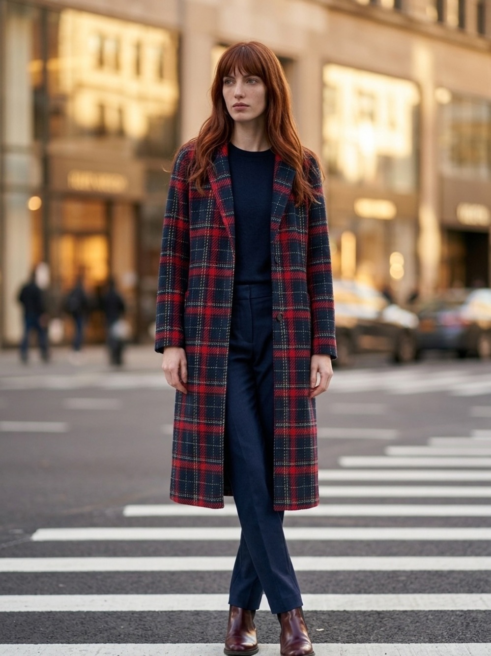 Primark Red and Navy Plaid Coat Size 2